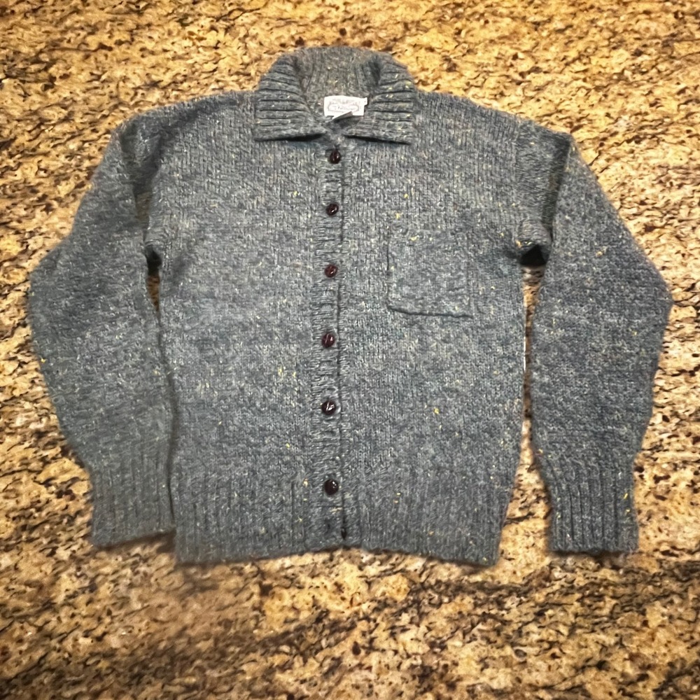 Vintage The Villager Blue Confetti Fleck Wool Blend Button Front Cardigan Medium